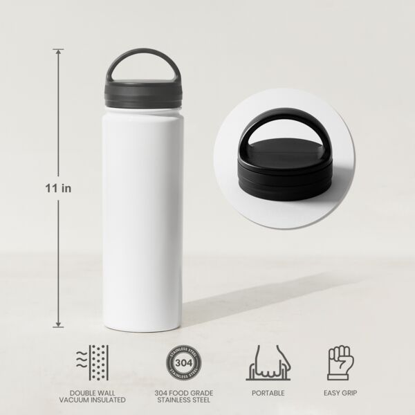 25oz Stainless Flask with Portable Lid (White) Thumbnail