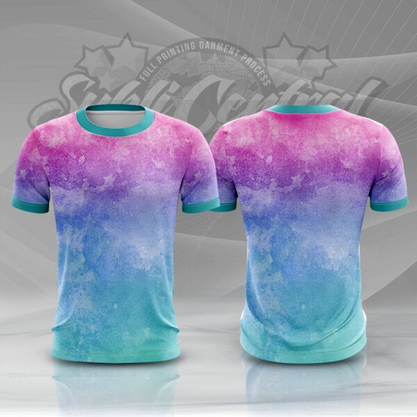 Pink Gradient Water Color Full Print Roundneck Shirt Thumbnail