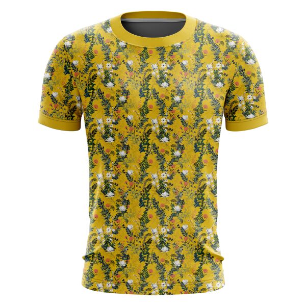 Yellow Floral Full Print Roundneck Shirt Thumbnail