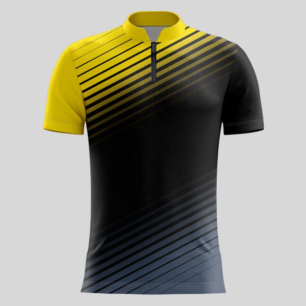 Yellow Linear Pattern Full Print Chinese Collar Shirt Thumbnail